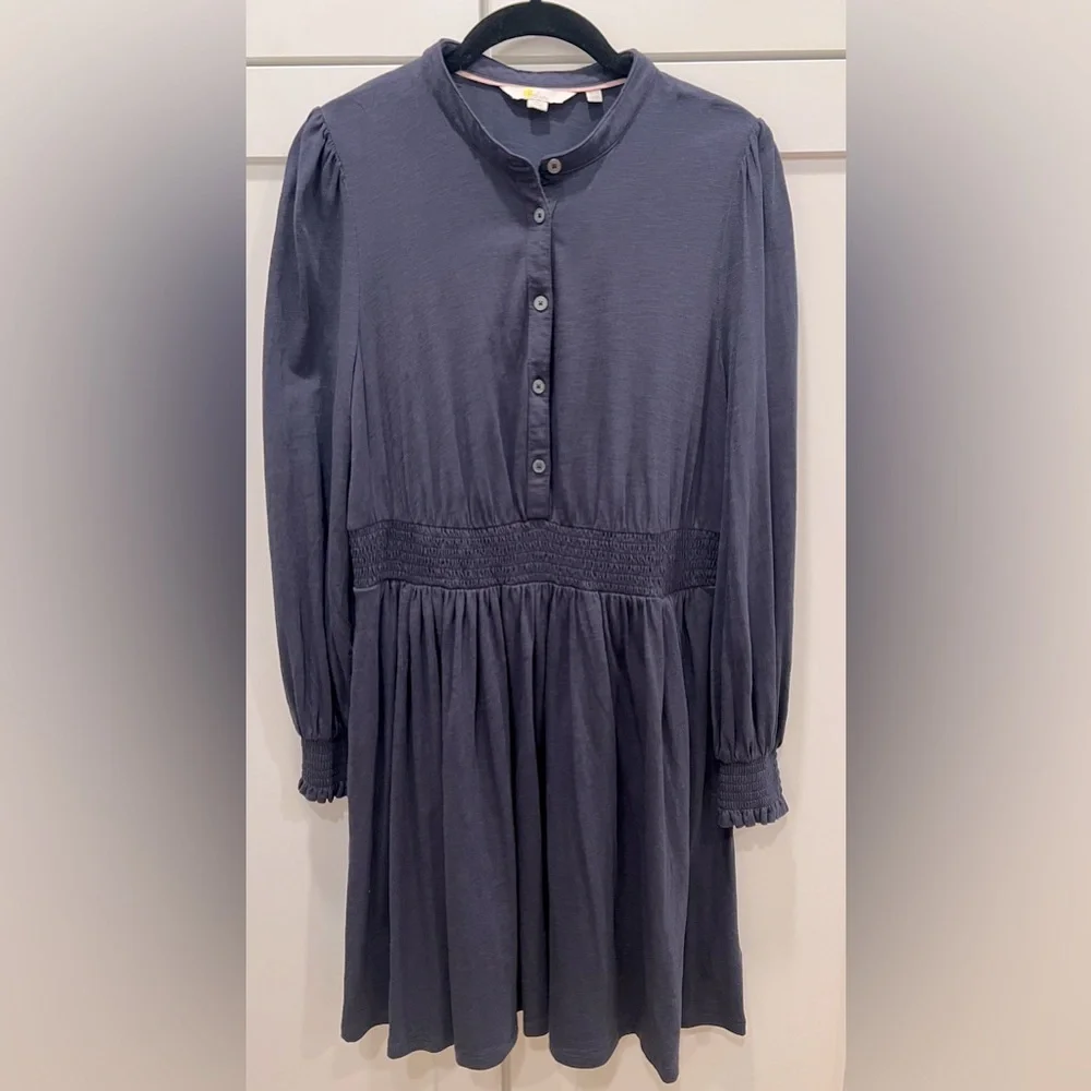 BODEN SMOCKED WAIST DRESS, NAVY, SIZE 10. - Picture 2 of 9